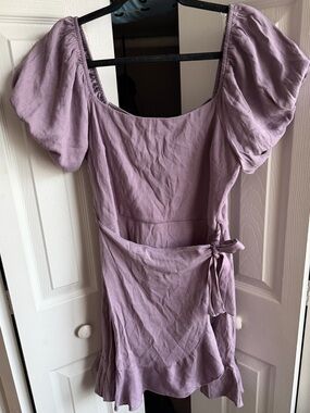 Trixxi Lavender Puff Sleeve Wrap Mini Dress